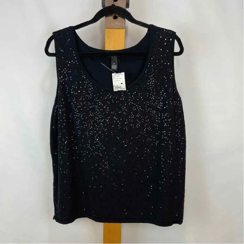 Alfani Women's Size 2X Black Sequins Sleeveless Shirt-- Houndstooth Herringbone Solid