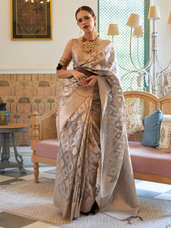 Saree Mall Women's Tissue Grey Woven Design Designer Saree With Blouse Piece-KALKITS312005 Double Button Blouse Saree Mall Women's Tissue Grey Woven Design Designer Saree With Blouse Piece-KALKITS312005 Double Button Blouse