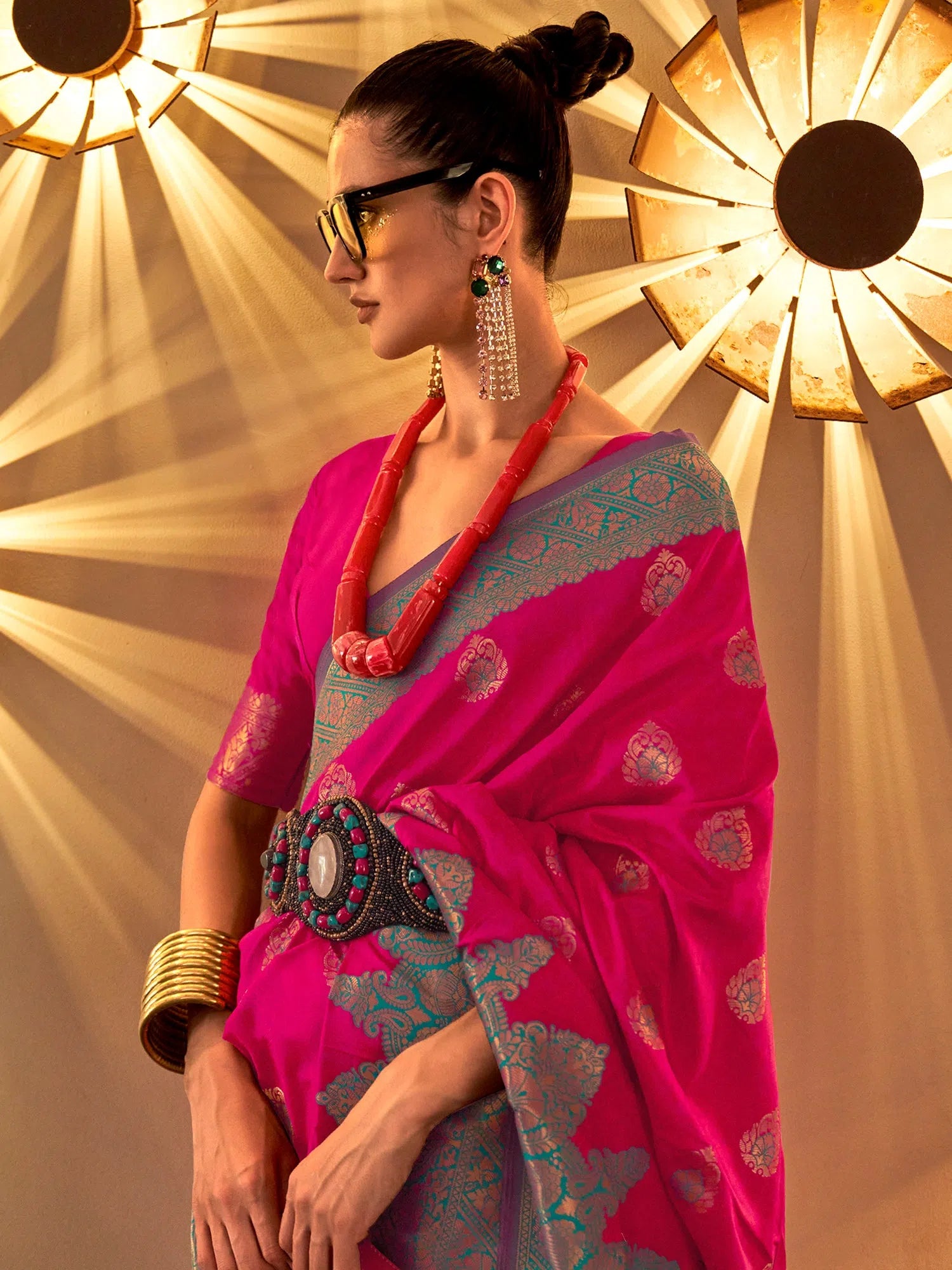 Saree Mall Women's Blend Pink Woven Design Designer Saree With Blouse Piece-KORNEL310003 Flowy Bohemian Blouse Saree Mall Women's Blend Pink Woven Design Designer Saree With Blouse Piece-KORNEL310003 Flowy Bohemian Blouse