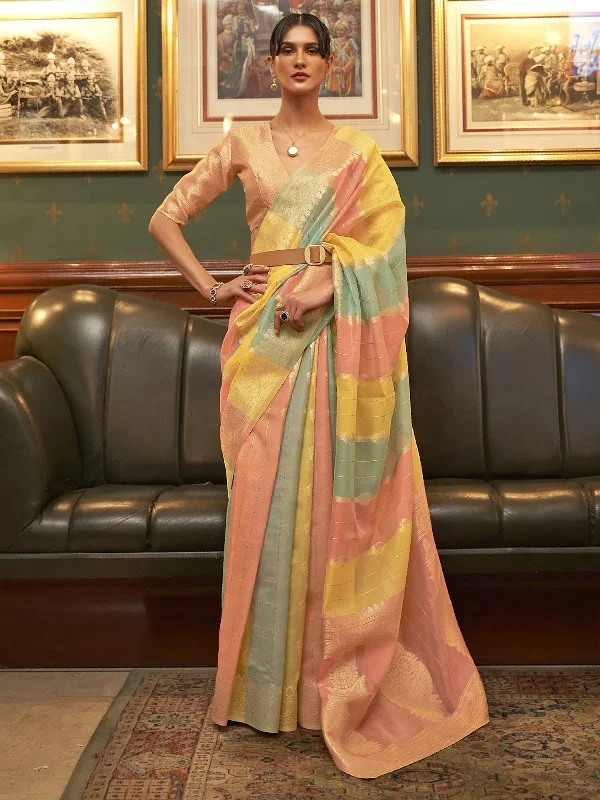 Saree Mall Women's Organza Multicolored Woven Design Celebrity Saree With Blouse Piece-KENZ230005 Loose Fit Blouse Saree Mall Women's Organza Multicolored Woven Design Celebrity Saree With Blouse Piece-KENZ230005 Loose Fit Blouse