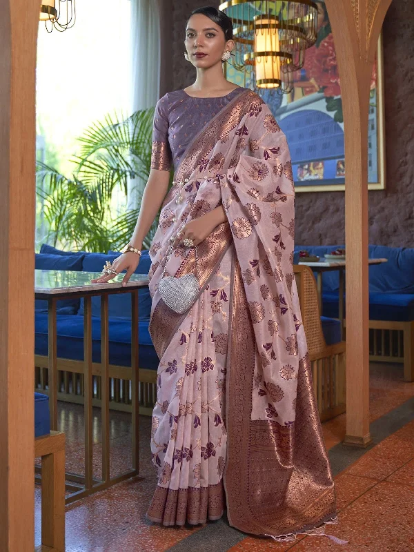 Saree Mall Women's Organza Mauve Woven Design Designer Saree With Blouse Piece-KDVIKA283004 Stylish Wrap Blouse