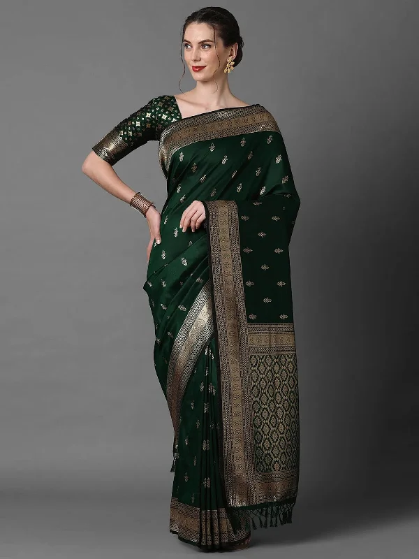 Saree Mall Women's  Blend Green Woven Design Designer Saree With Blouse Piece-2PAKHI4103C Business Casual Blouse