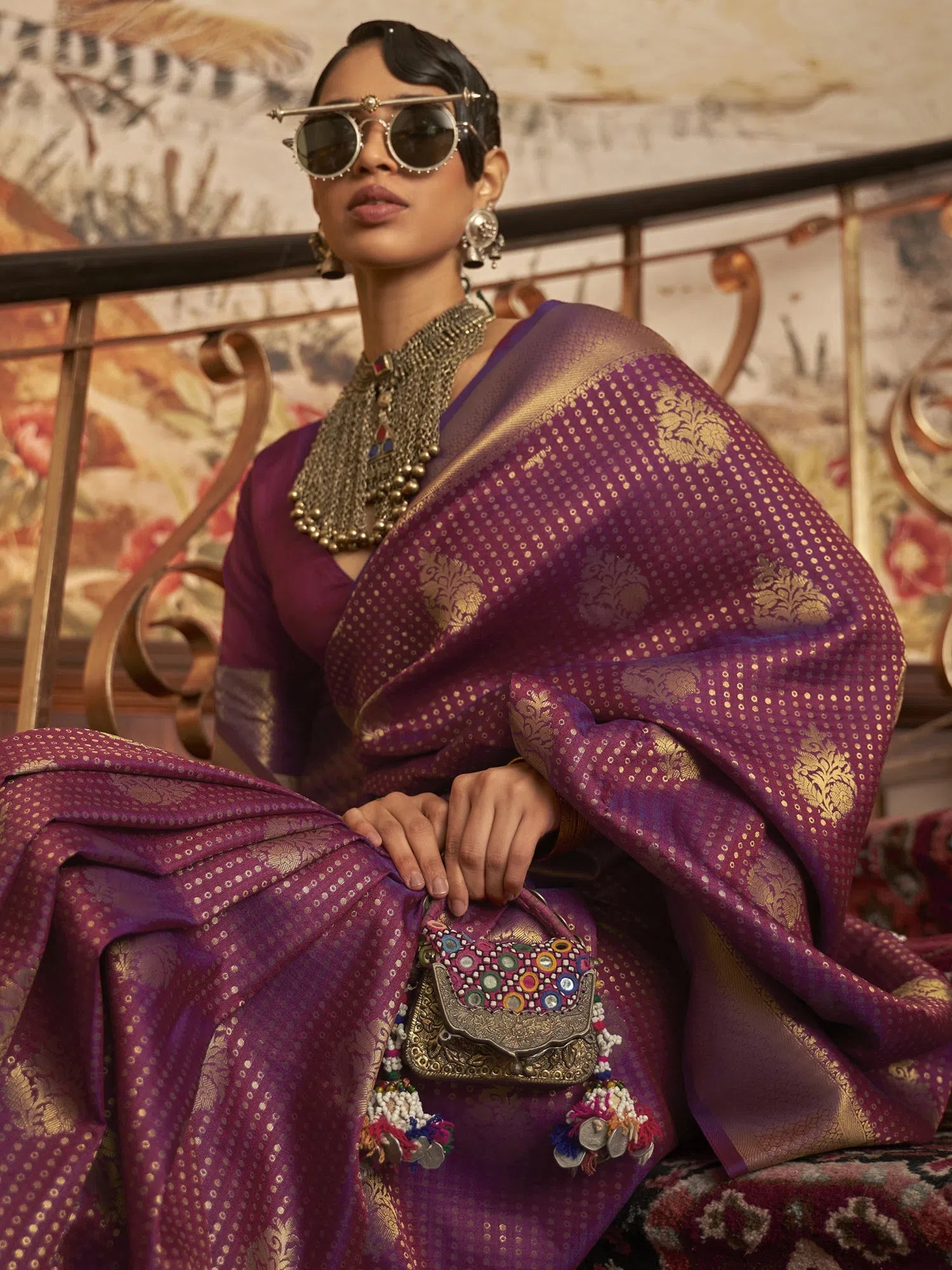 Saree Mall Women's  Blend Purple Woven Design Designer Saree With Blouse Piece-KURINA273007 Elegant Embroidery Blouse