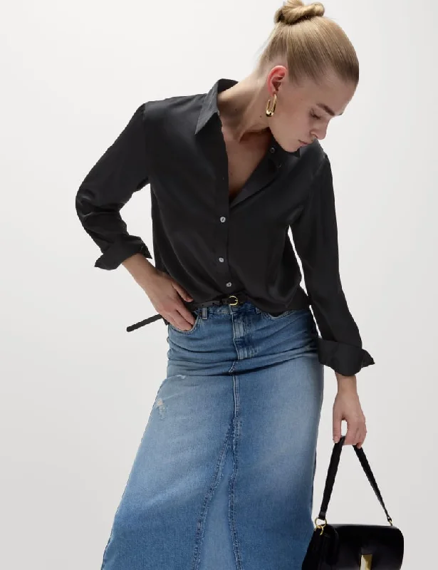 Satin Shirt-- Collared Crew Neck Turtle Neck