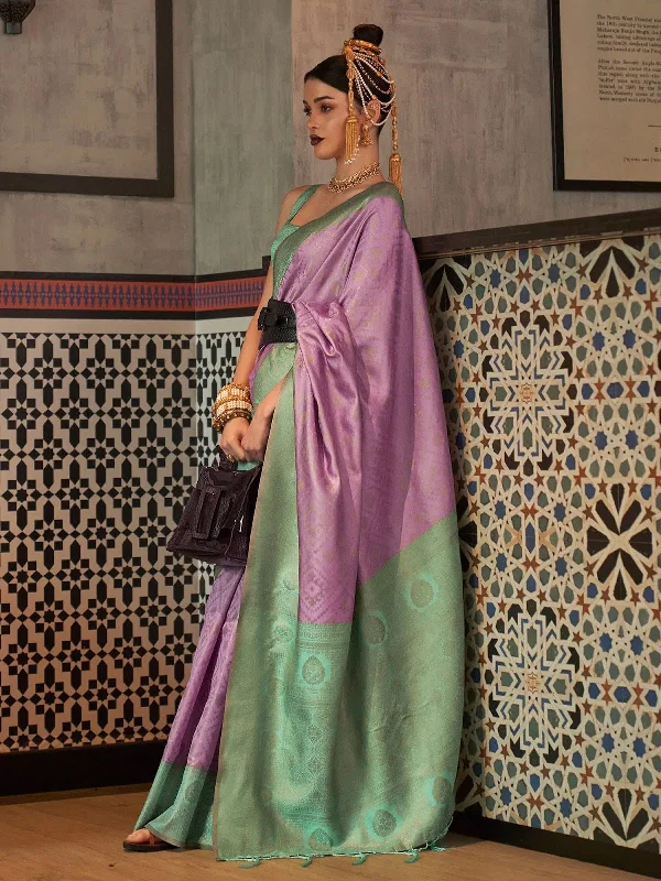 Saree Mall Women's  Blend Lavendar Woven Design Handloom Saree With Blouse Piece-KAIZAA4004 Classic White Blouse