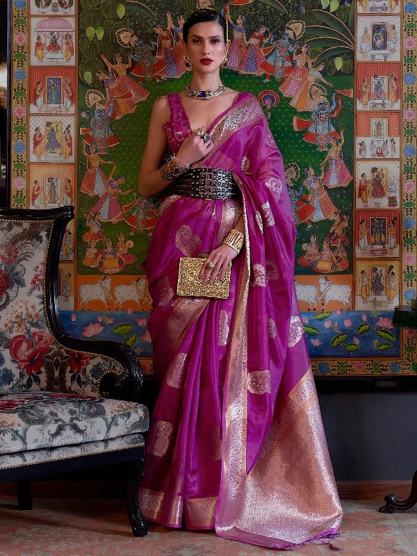 Saree Mall Women's Organza Purple Embellished Designer Saree With Blouse Piece-KABINI315001 Classic White Blouse
