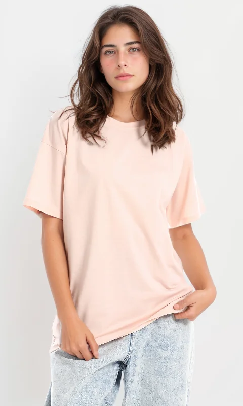 98824 Round Neck Over Sized Powder Pink T-Shirt-- Chenille Brocade Lace
