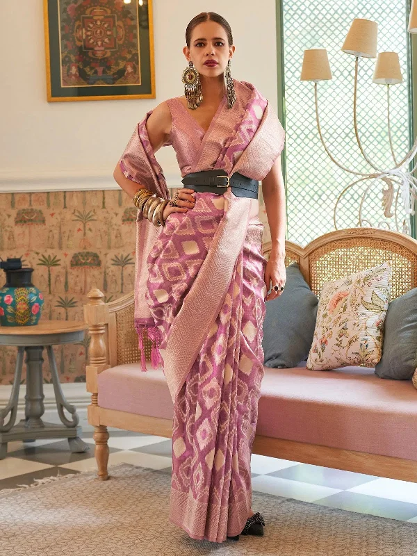 Saree Mall Women's Tissue Lavendar Woven Design Designer Saree With Blouse Piece-KALKITS312002 Relaxed Fit Blouse