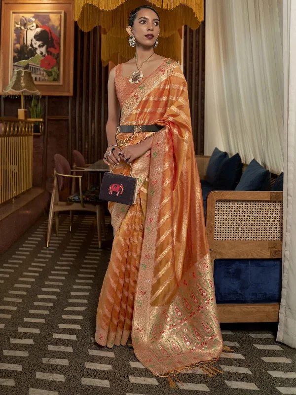 Saree Mall Women's Organza Orange Woven Design Designer Saree With Blouse Piece-KAHANA279004 Vintage Lace Blouse