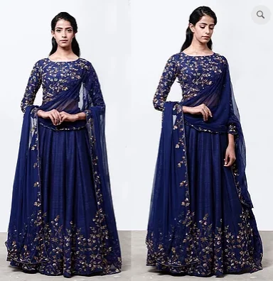 Astha Narang Navy Blue Lehenga With Floral Jaal Blouse Chic Off-Shoulder Blouse