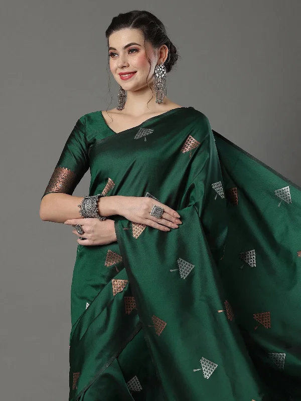 Saree Mall Women's  Blend Green Woven Design Designer Saree With Blouse Piece-15PAKHI1606 Modern Work Blouse