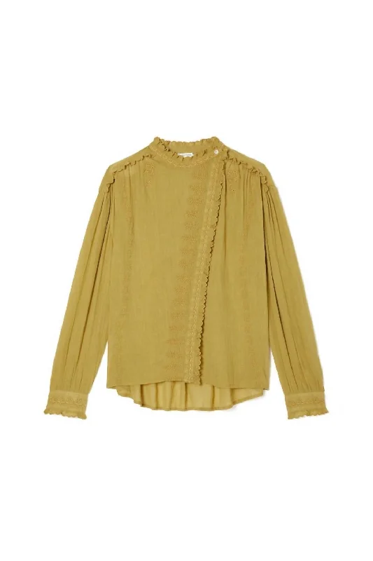 Women's Coralie Blouse In Caramel Ruched Sleeve Blouse