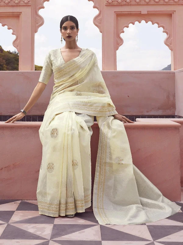 Saree Mall Women's Linen Blend Yellow Woven Design Designer Saree With Blouse Piece-KAVNI217005 Chic Off-Shoulder Blouse