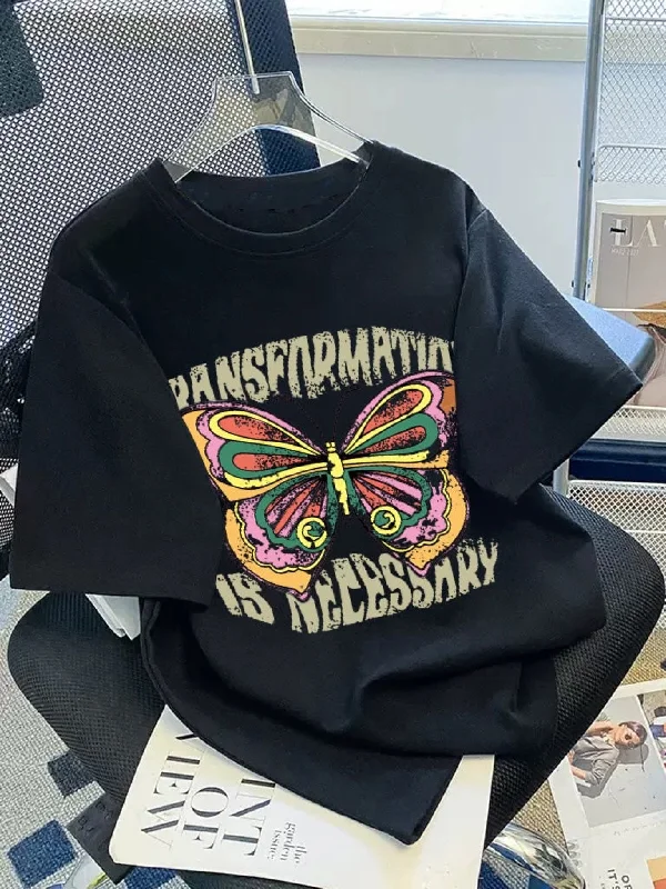 Women's Butterfly T-Shirts M 516275-- Collared Crew Neck Turtle Neck