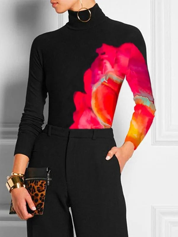 Long Sleeves Skinny Contrast Color Printed High Neck T-Shirts XL 132184-- V-Neck T-Shirt Long Sleeve Cotton Long Sleeves Skinny Contrast Color Printed High Neck T-Shirts XL 132184-- V-Neck T-Shirt Long Sleeve Cotton