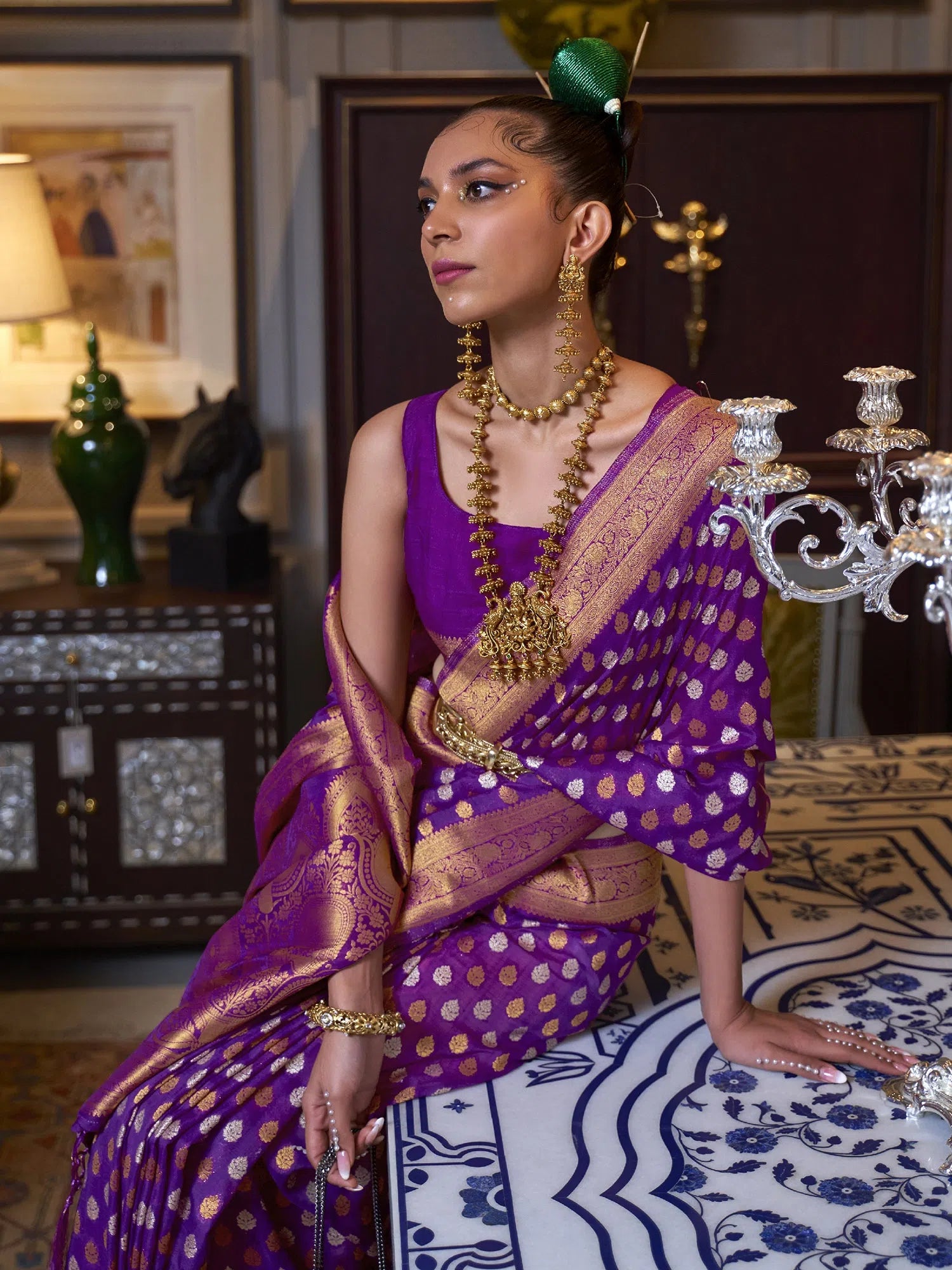 Saree Mall Women's  Blend Purple Woven Design Designer Saree With Blouse Piece-KLOSET294005 Double-Layered Blouse