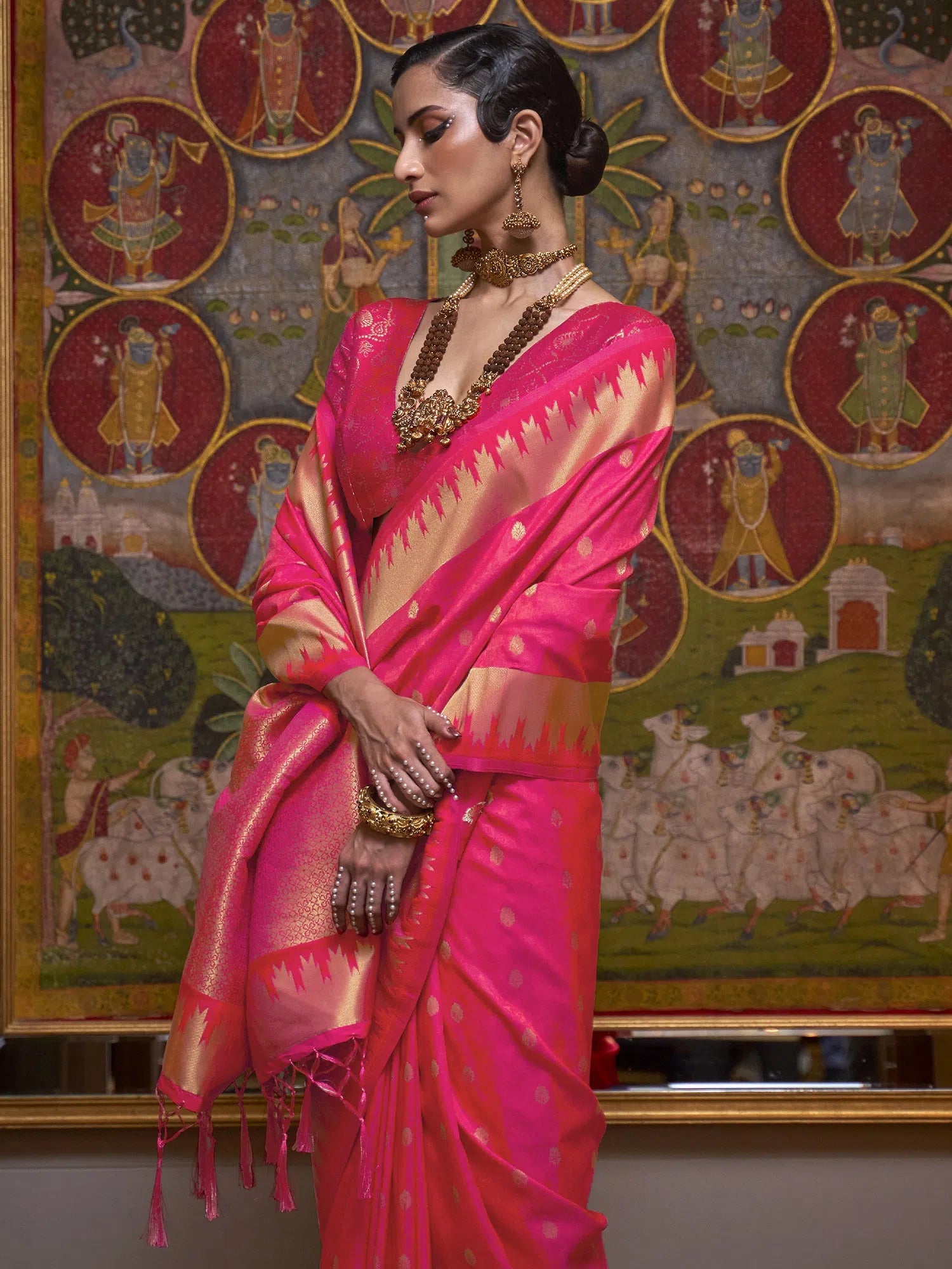 Saree Mall Women's  Blend Pink Woven Design Designer Saree With Blouse Piece-KRISA291005 Semi-Sheer Blouse