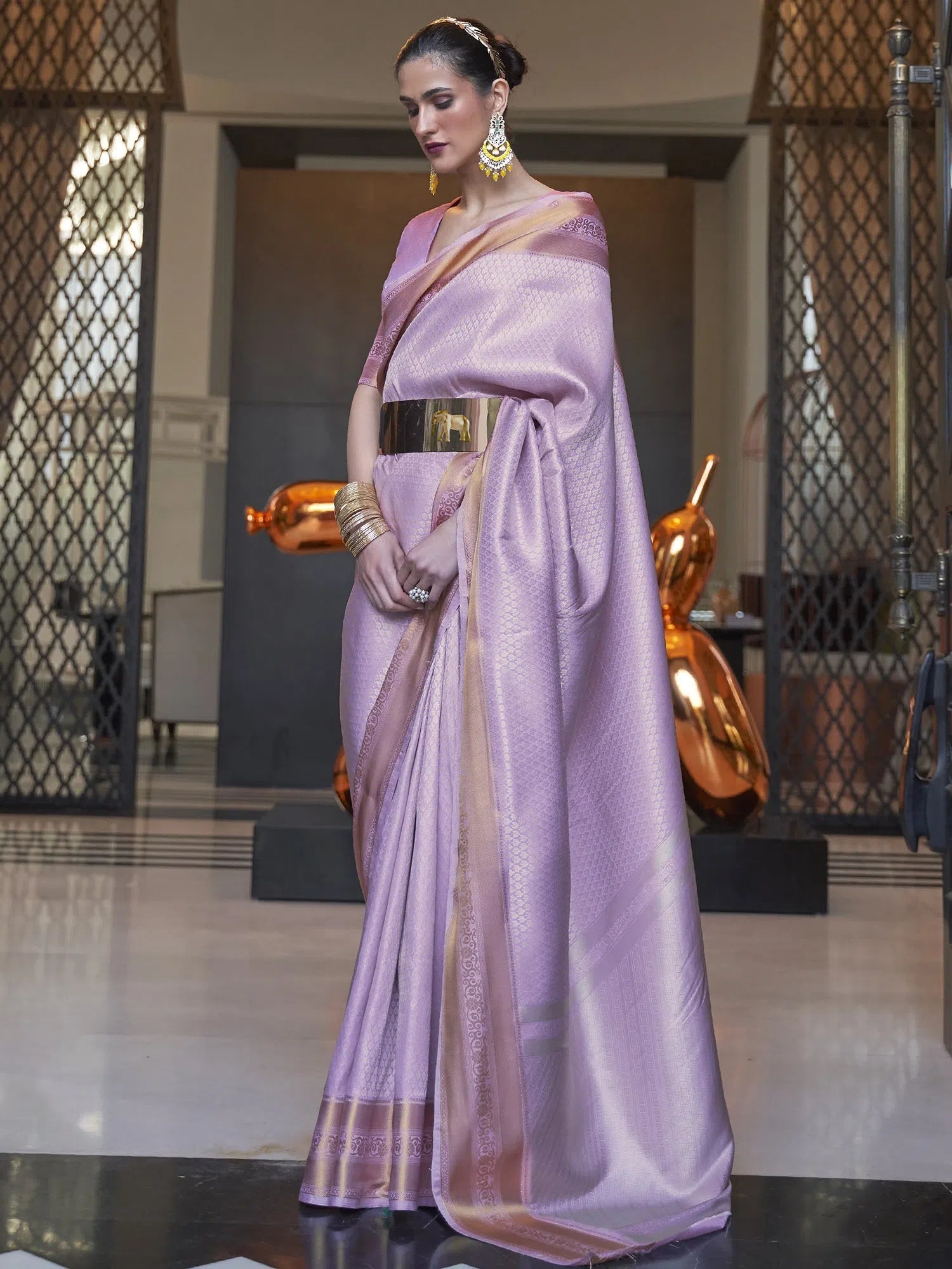 Saree Mall Women's  Blend Lavendar Woven Design Designer Saree With Blouse Piece-KHITAB245002 Lightweight Tunic Blouse