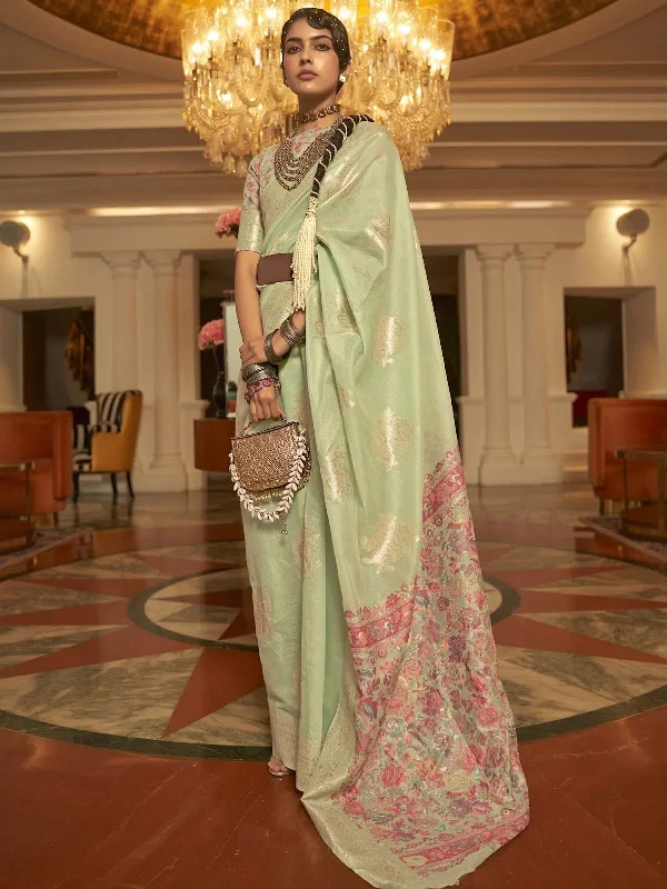 Saree Mall Women's  Blend Light Green Woven Design Designer Saree With Blouse Piece-KERAT272002 Casual Relaxed Fit Blouse