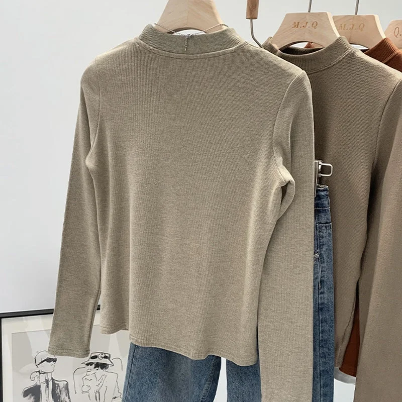 Women's Long Sleeve Solid Color T-Shirts XL 495821-- Cashmere Blend Cotton Blend Poly Blend Women's Long Sleeve Solid Color T-Shirts XL 495821-- Cashmere Blend Cotton Blend Poly Blend