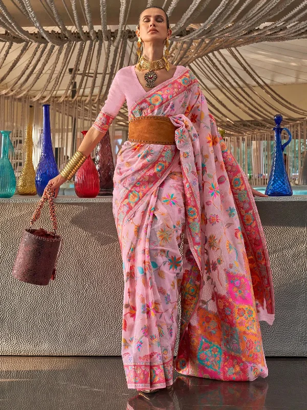Saree Mall Women's  Blend Pink Woven Design Designer Saree With Blouse Piece-KABIRA311005 Versatile Layering Blouse
