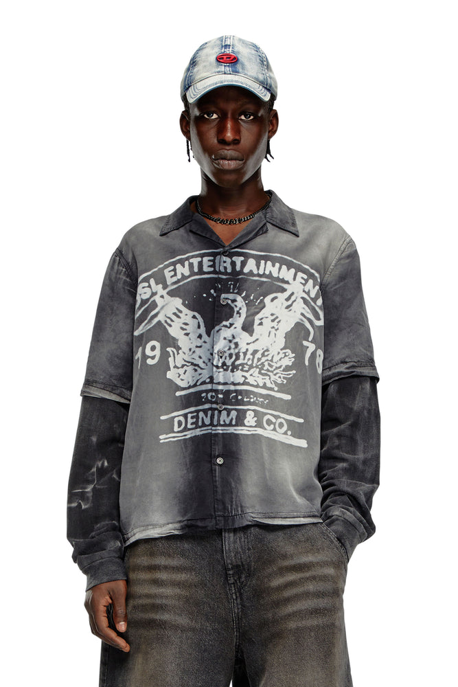 Faded bowling shirt with logo graphic-- Fitted T-Shirt Seamless Stretchy