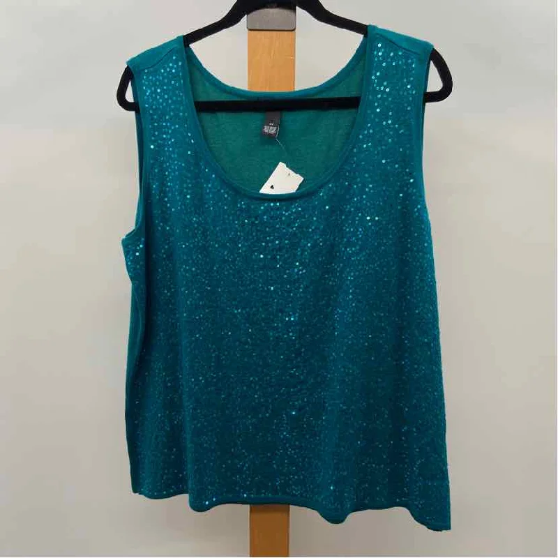 Alfani Women's Size 2X Teal Sequins Sleeveless Shirt-- Boxy Fit Fitted Loose
