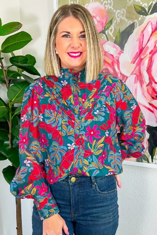 Lauren Blouse - Teal Elegant Semi-Sheer Blouse