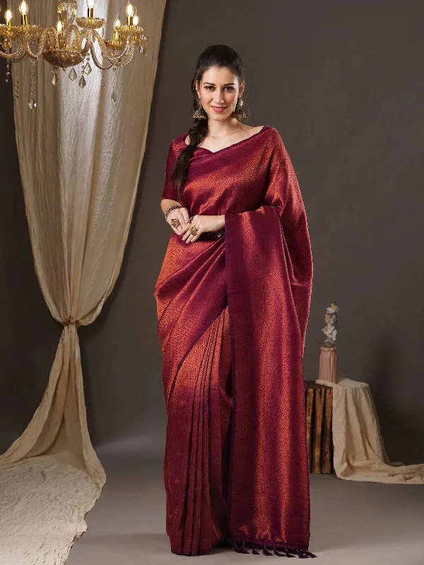 Saree Mall Women's Georgette Purple Woven Design Woven Saree With Blouse Piece-8ALEKHA8002 Bell Sleeve Blouse