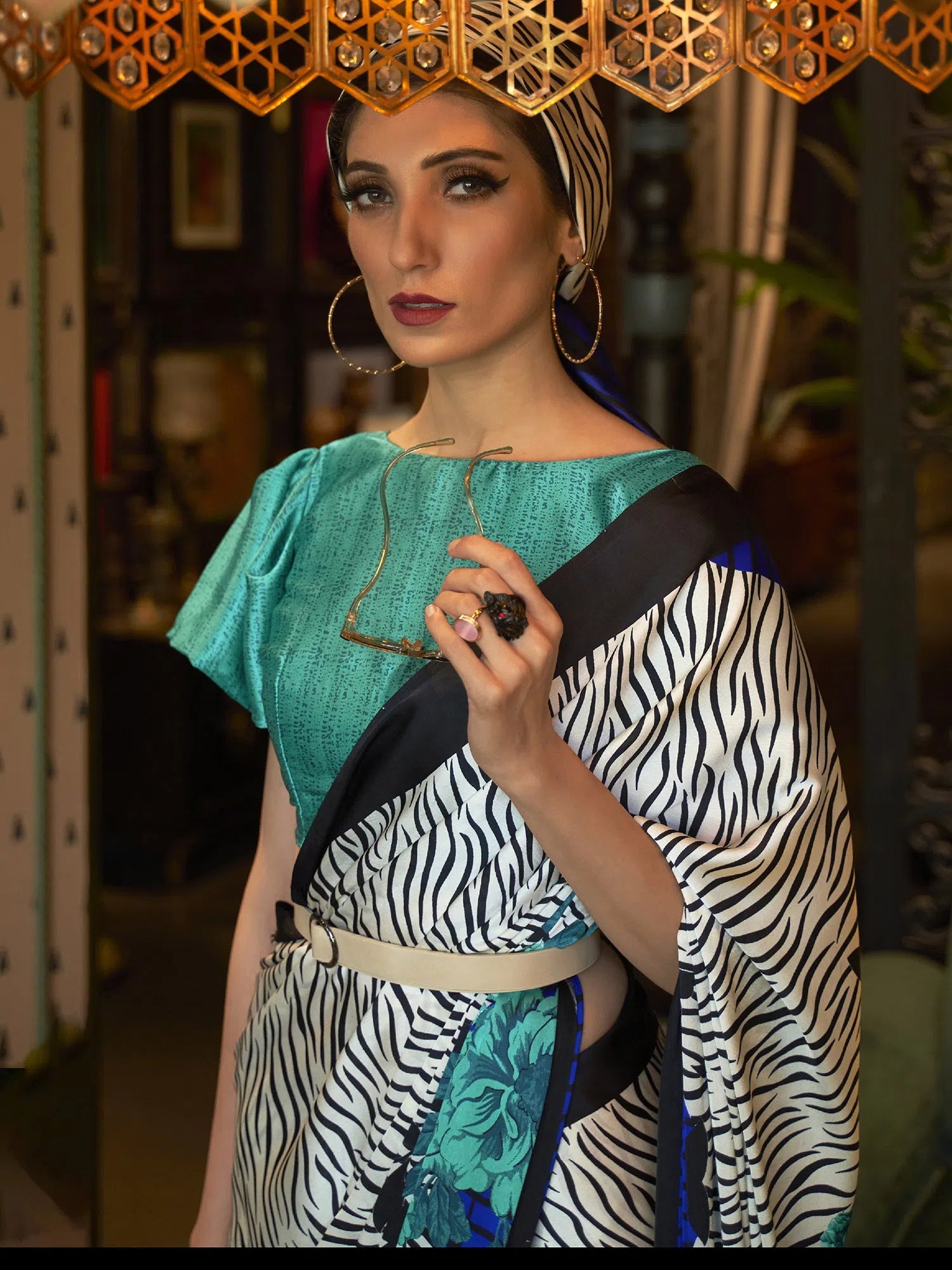 Saree Mall Women's Crepe Off White Printed Celebrity Saree With Blouse Piece-KLZE246017 Silky Draped Blouse Saree Mall Women's Crepe Off White Printed Celebrity Saree With Blouse Piece-KLZE246017 Silky Draped Blouse