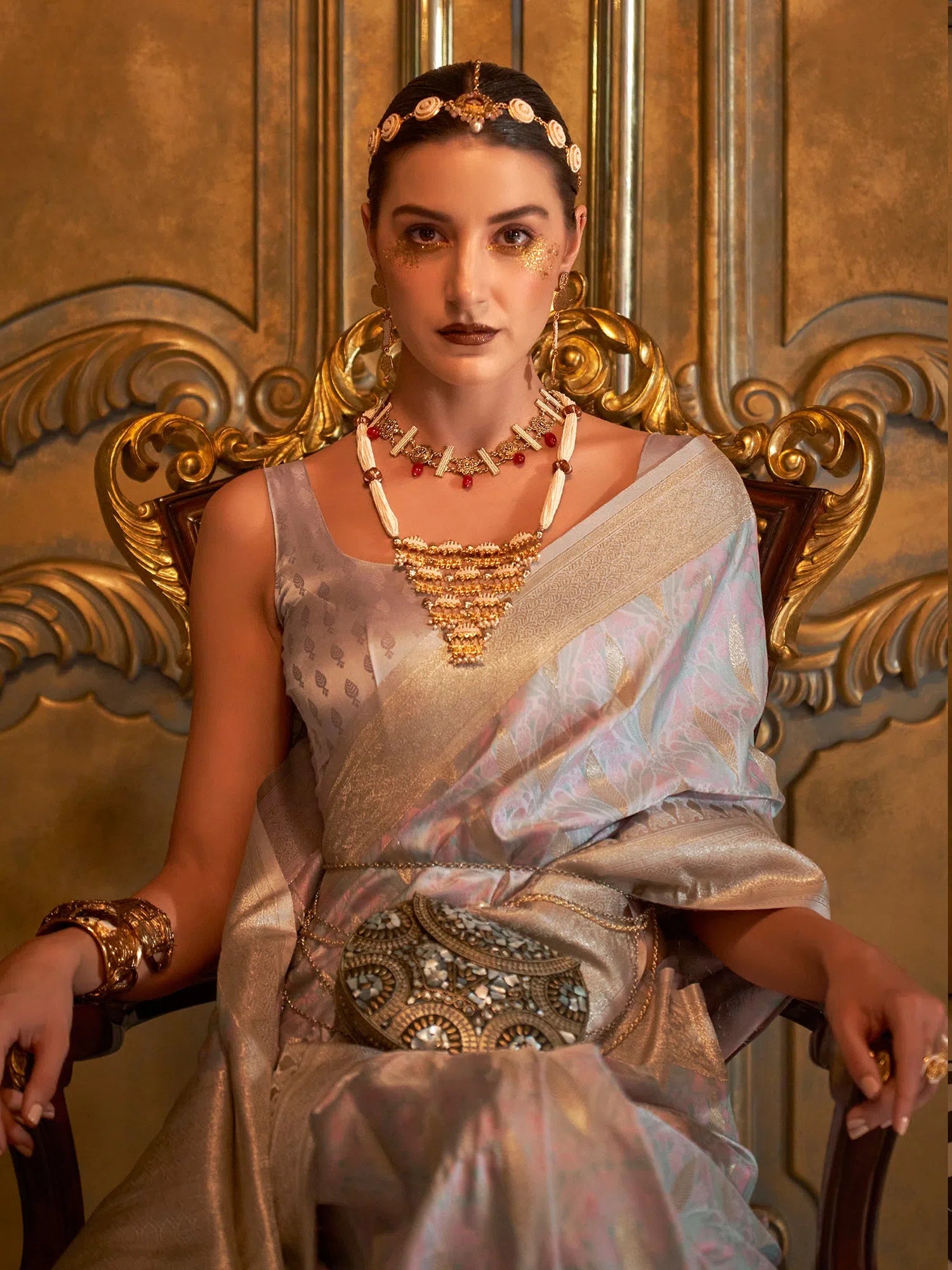 Saree Mall Women's  Blend Mauve Woven Design Designer Saree With Blouse Piece-KIROZA7007 Stretchy Fitted Blouse
