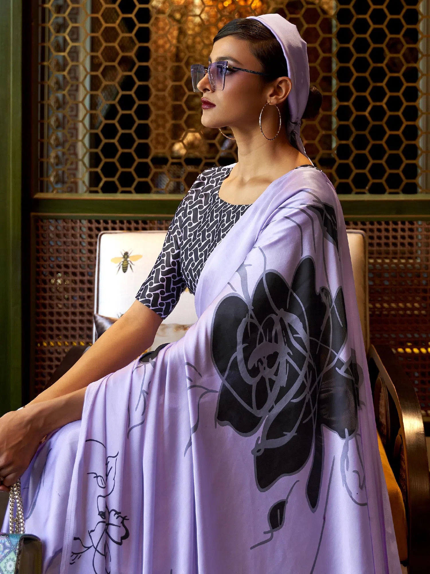Saree Mall Women's Crepe Lavendar Printed Celebrity Saree With Blouse Piece-KLZE246005 Elegant Silk Blouse Saree Mall Women's Crepe Lavendar Printed Celebrity Saree With Blouse Piece-KLZE246005 Elegant Silk Blouse