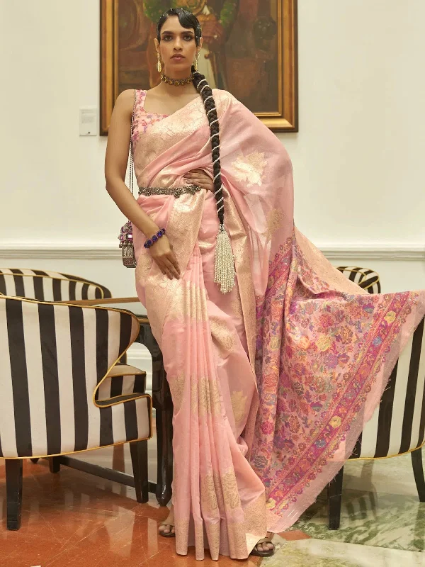 Saree Mall Women's  Blend Pink Woven Design Designer Saree With Blouse Piece-KERAT272003 Modern Oversized Blouse