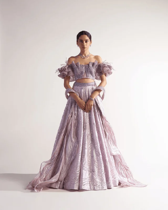 Sulakshana Monga Off shoulder Blouse with Applique Lehenga Office Formal Blouse