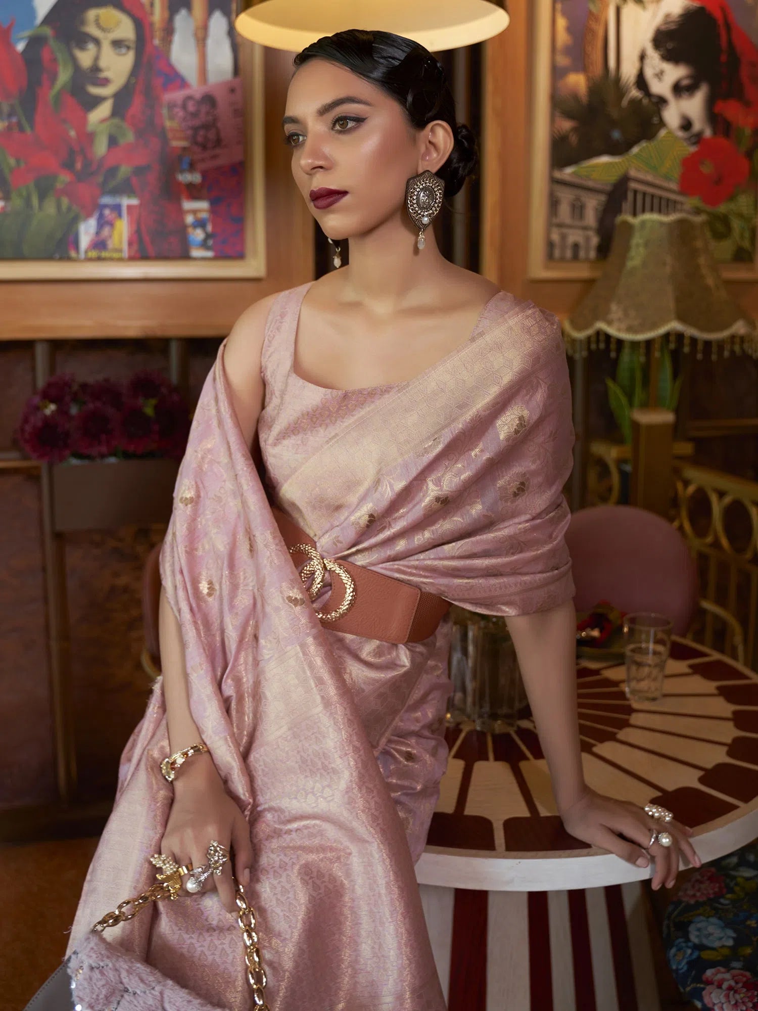 Saree Mall Women's  Blend Mauve Woven Design Designer Saree With Blouse Piece-KIRPAN281002 Pleated Collar Blouse