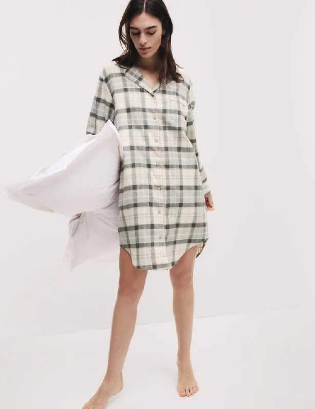 Cotton Rich Checked Nightshirt -- Basic T-Shirt Crew Neck Short Sleeve