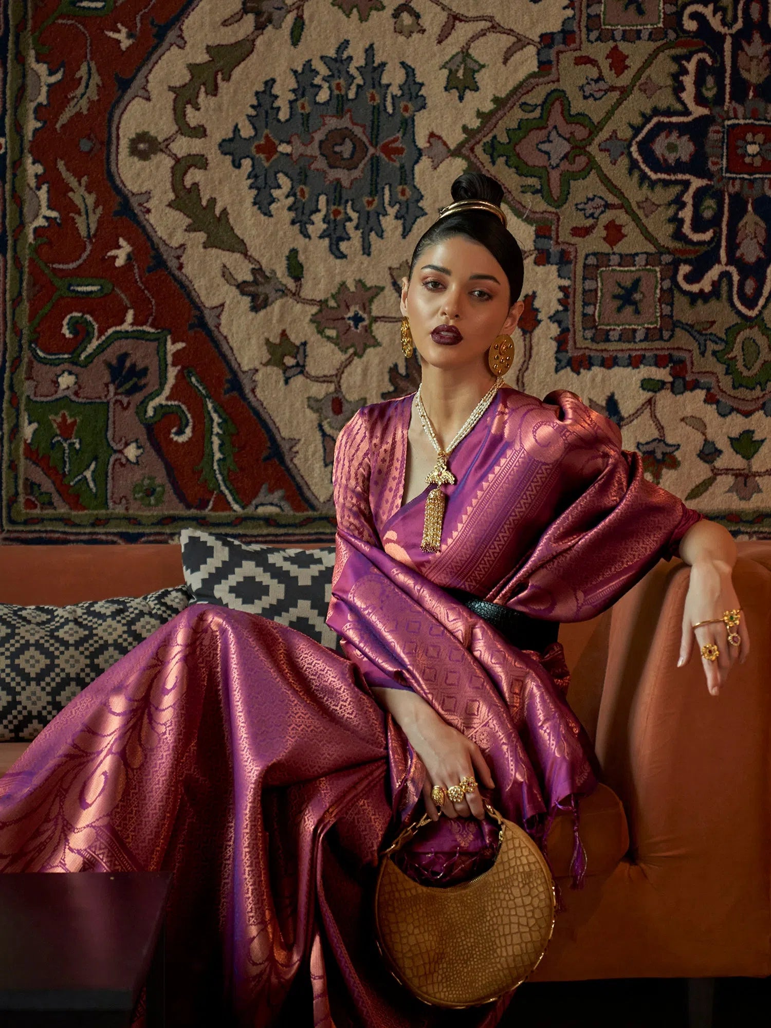 Saree Mall Women's  Blend Purple Woven Design Handloom Saree With Blouse Piece-KNMNI2007 Playful Puff Blouse