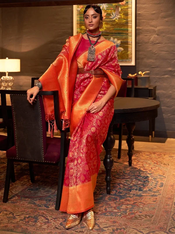 Saree Mall Women's Blend Red Woven Design Handloom Saree With Blouse Piece-KARZO252006 Versatile Layering Blouse Saree Mall Women's Blend Red Woven Design Handloom Saree With Blouse Piece-KARZO252006 Versatile Layering Blouse