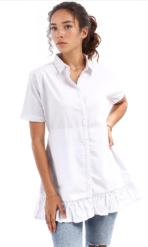94830 Ruffled Trim Short Sleeves White Shirt-- Chenille Blend Fleece Blend Nylon Blend 94830 Ruffled Trim Short Sleeves White Shirt-- Chenille Blend Fleece Blend Nylon Blend