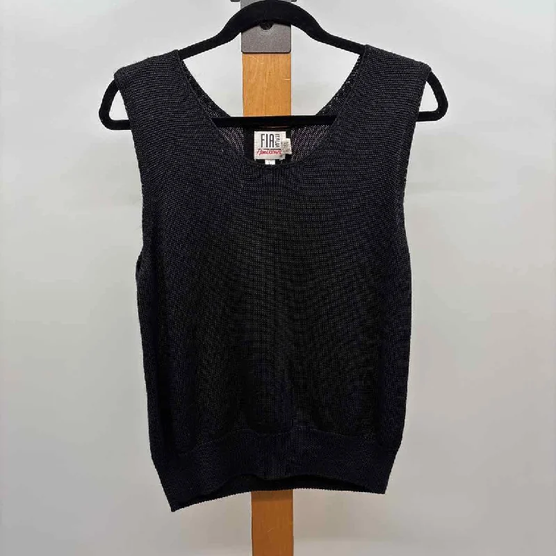 Fia Italia Women's Size L Black Solid Sleeveless Shirt-- Elasticated Padded Insulated