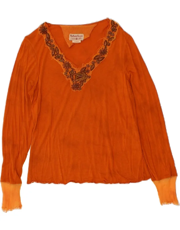 MARLBORO CLASSICS Womens Long Sleeve Blouse Top UK 18 XL Orange Viscose Textured Cotton Blouse MARLBORO CLASSICS Womens Long Sleeve Blouse Top UK 18 XL Orange Viscose Textured Cotton Blouse