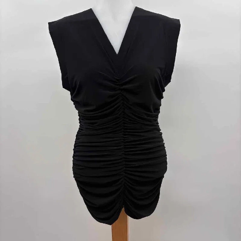 Norma Kamali Women's Size L Black Solid Sleeveless Shirt-- Print Jacquard Patchwork
