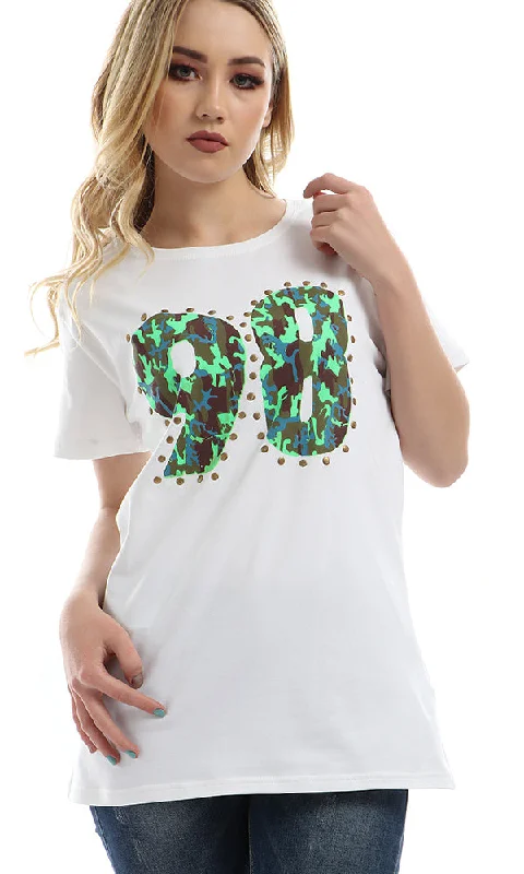 47037 Night Eight Army Pattern Tshirt - White-- Plaid T-Shirt Polka Dot Checkered