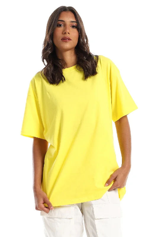 98823 Yellow Plain Comfy Cotton T-Shirt-- Collared Crew Neck Turtle Neck