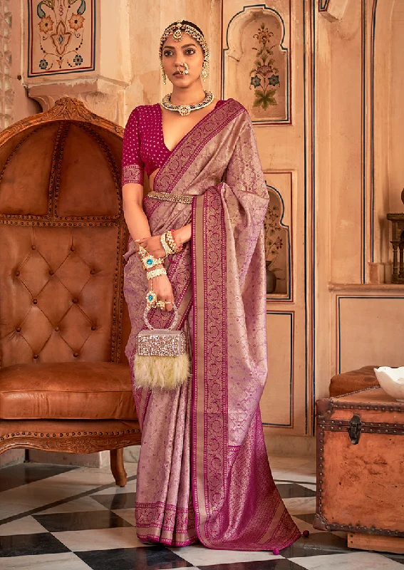 Light Purple Color Banarasi Silk Woven Saree With Blouse Smart Casual Blouse