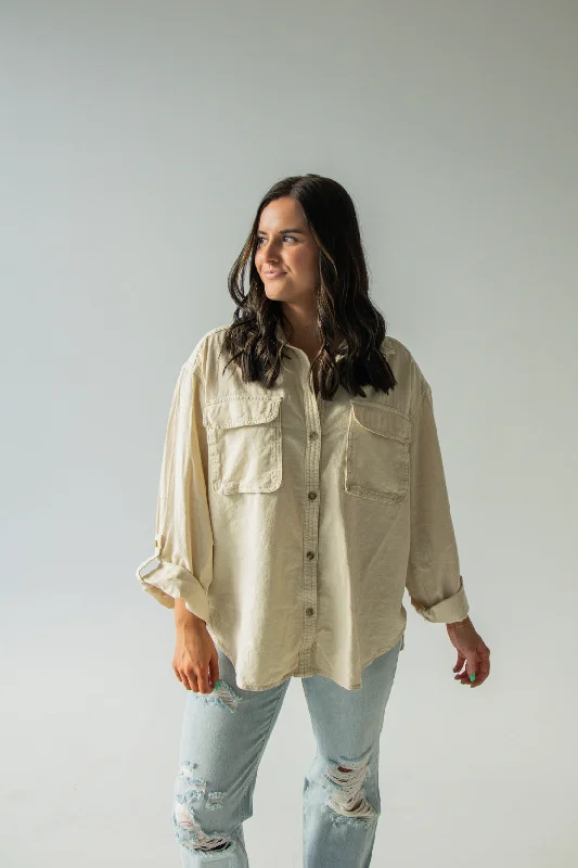 We The Free Made For Sun Linen Shirt | Wet Plaster-- Zippered Buttoned Snapped