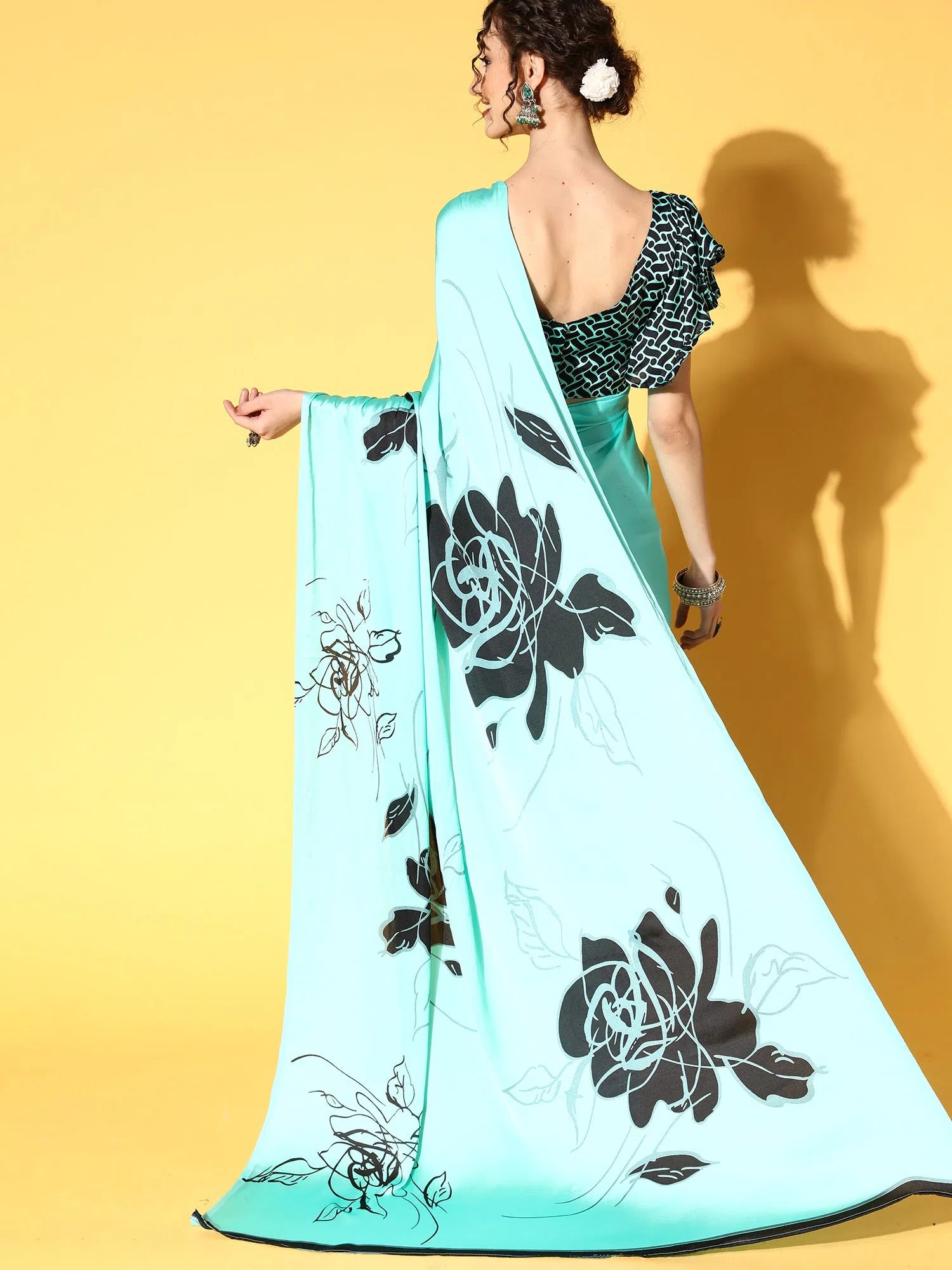 Saree Mall Women's Crepe Sea Green Printed Celebrity Saree With Blouse Piece-KLZE246006 Sheer Mesh Blouse Saree Mall Women's Crepe Sea Green Printed Celebrity Saree With Blouse Piece-KLZE246006 Sheer Mesh Blouse