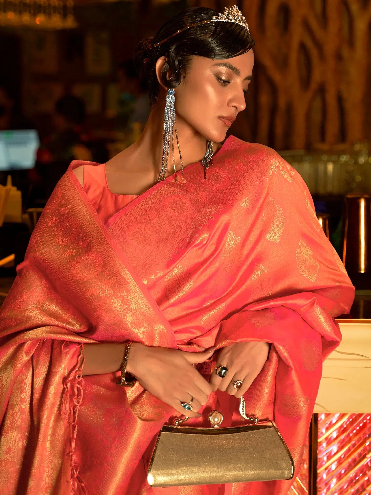 Saree Mall Women's Blend Peach Woven Design Handloom Saree With Blouse Piece-KIHRIKA259002 Lightweight Floral Blouse Saree Mall Women's Blend Peach Woven Design Handloom Saree With Blouse Piece-KIHRIKA259002 Lightweight Floral Blouse