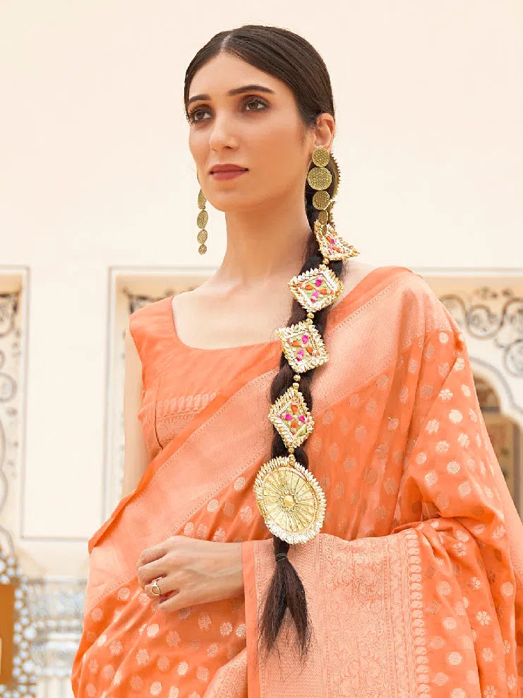 Saree Mall Women's Nylon Orange Woven Design Handloom Saree With Blouse Piece-KHADI203002 Playful Puff Blouse Saree Mall Women's Nylon Orange Woven Design Handloom Saree With Blouse Piece-KHADI203002 Playful Puff Blouse