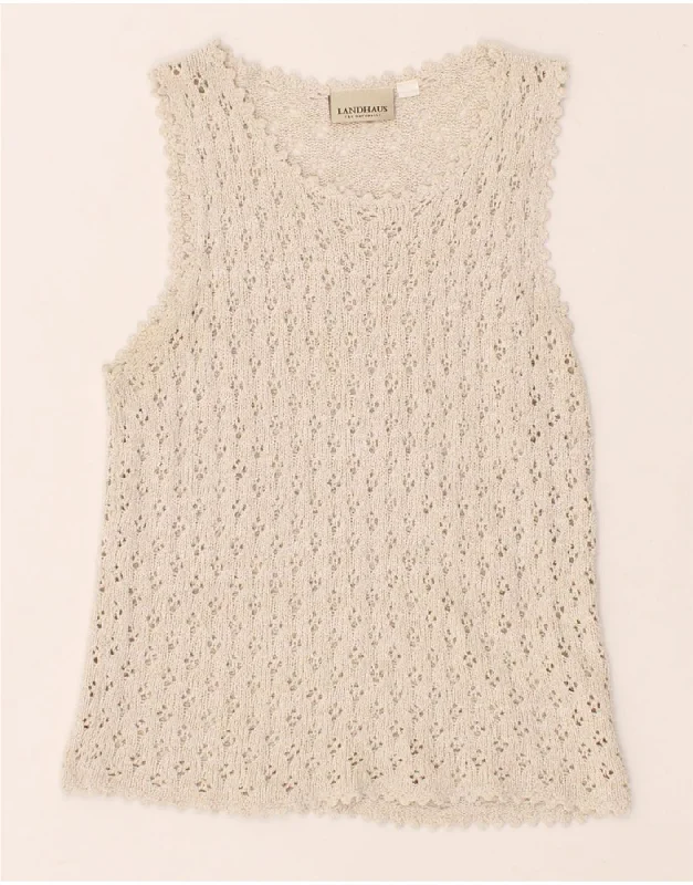 LANDHAUS Womens Sleeveless Knit Blouse Top UK 6 XS Off White Side Tie Blouse